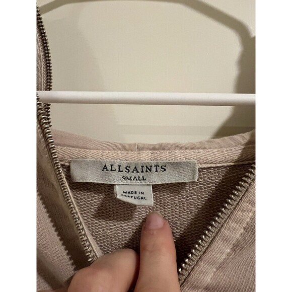 All Saints Xonda Beige Long Sleeve Cotton Hoodie Dress Size Small - Picture 5 of 12